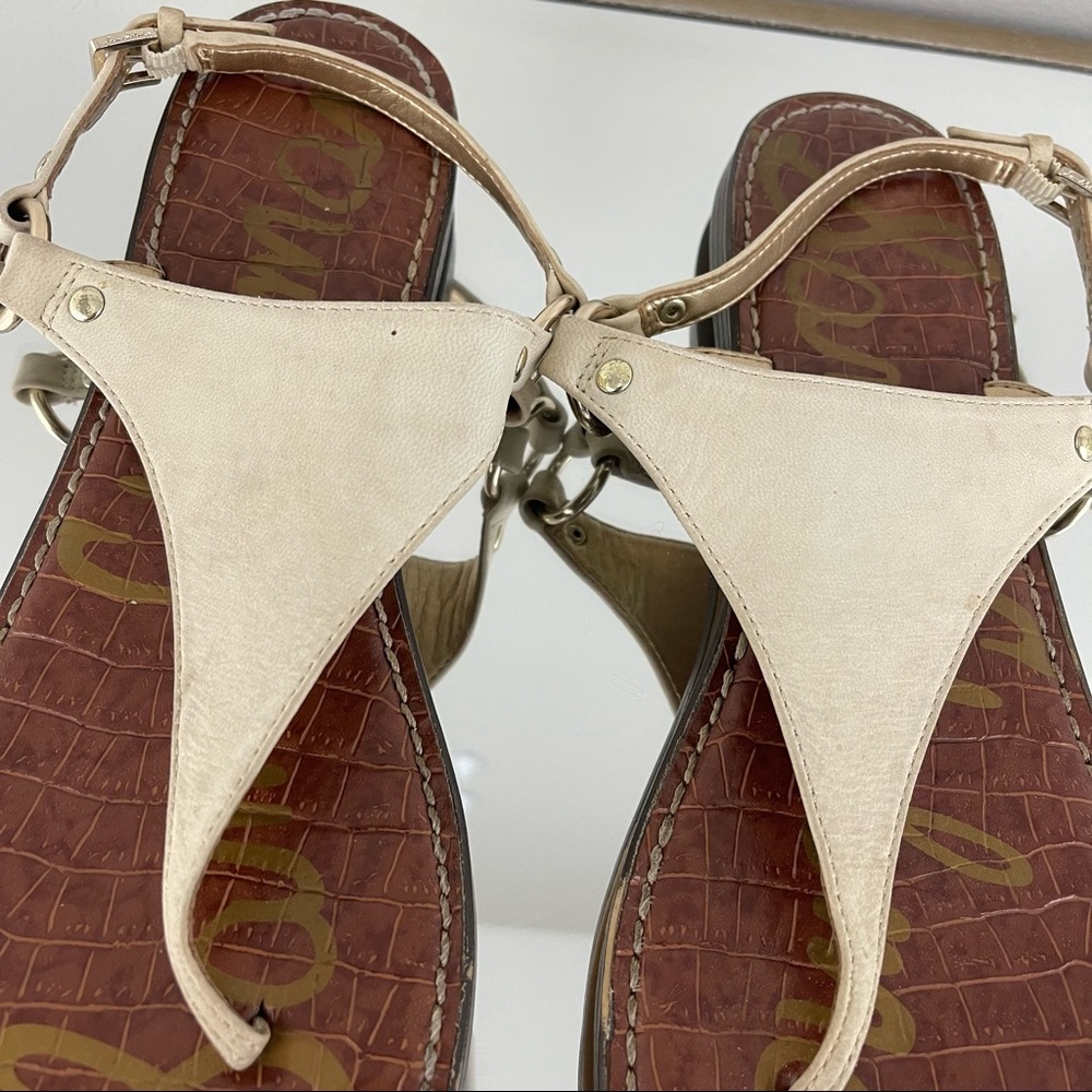 SAM EDELMAN Creme White Nubuck Leather Suede Greta Thong Sandal Flip Flops - Picture 8 of 12